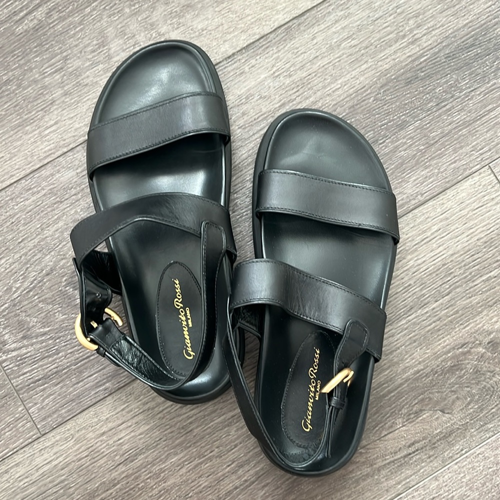Gianvito Rossi Women's Bilbao Black Leather Sling back Dad Sandals Size 39